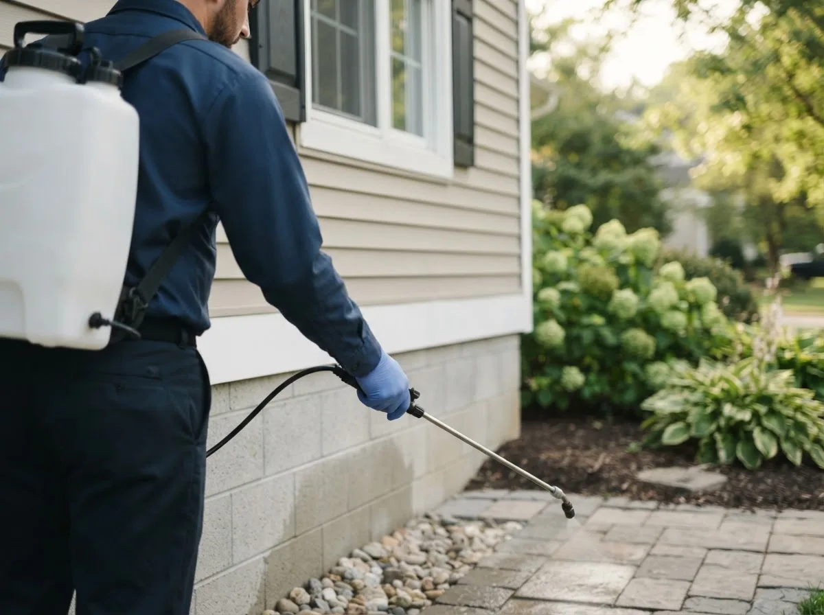 Pest control technician inspecting a home in Newbury, OH